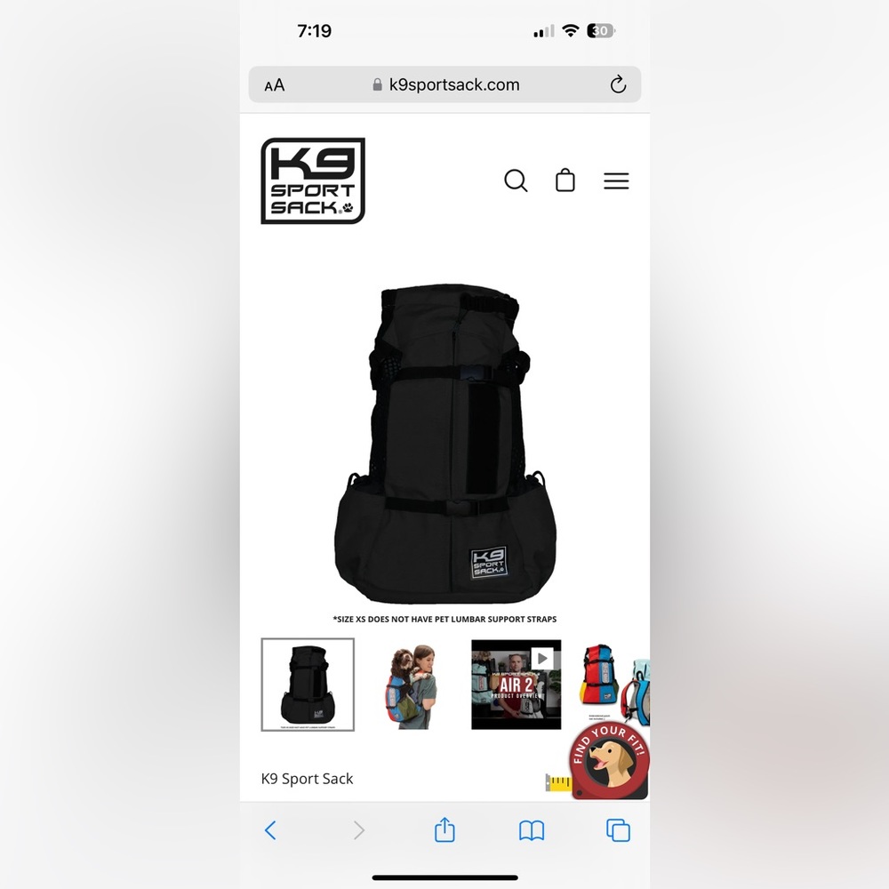 K9 SportSack Air 2 Jet Black, XS, with booster block. Never used